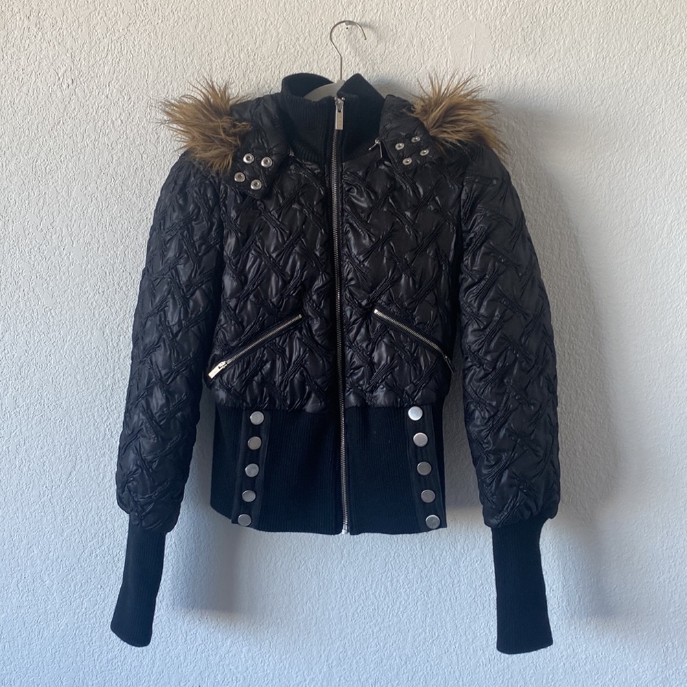 Bebe Short Puffer Coat w/Detachable Furry Hood